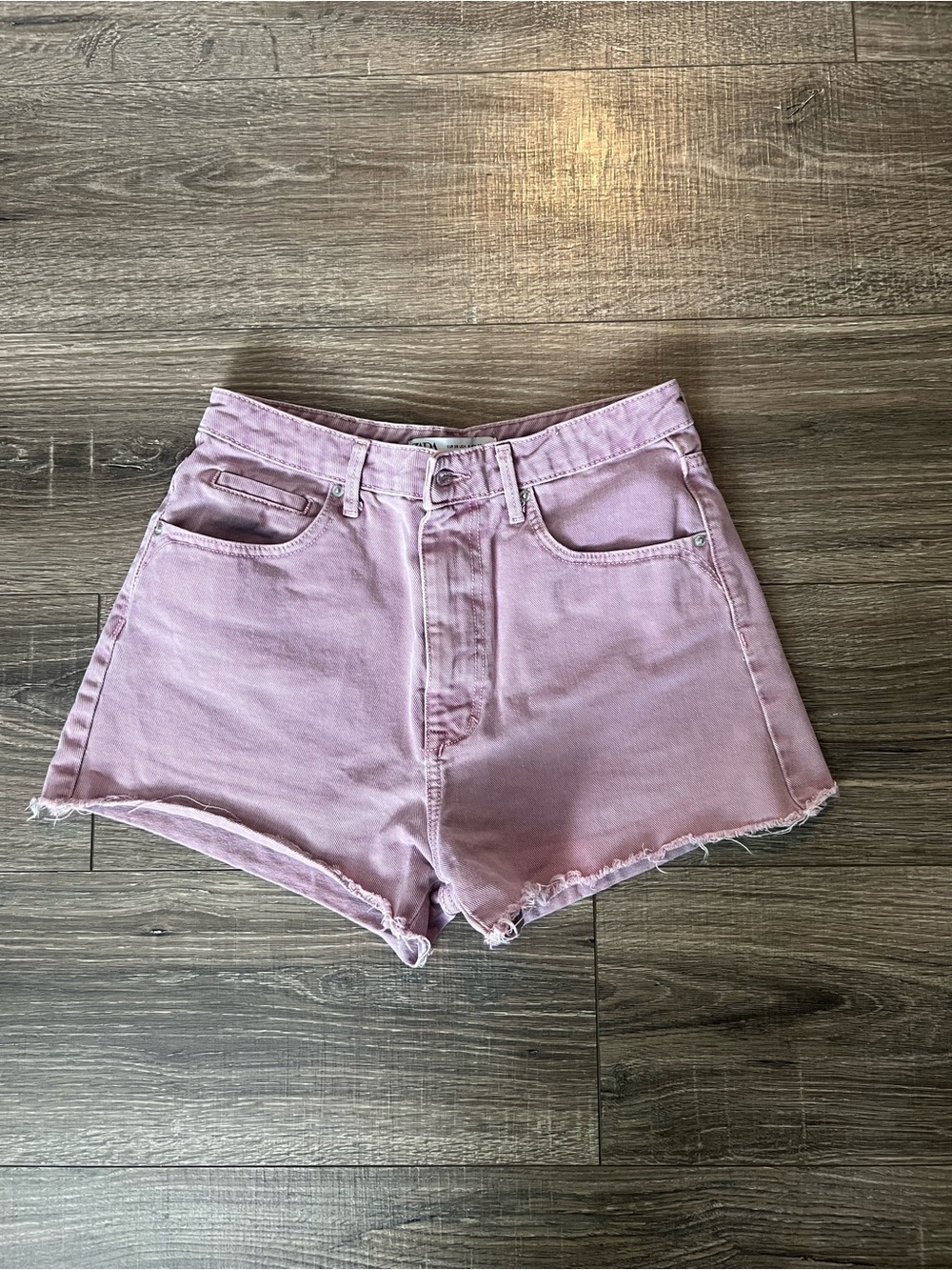 Zara High-Waist Light Pink Denim Shorts